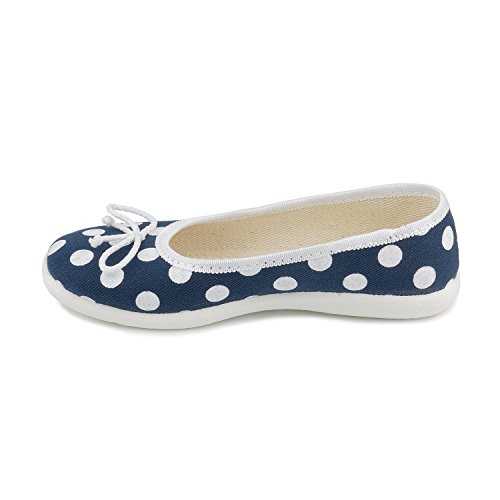 Kamila 1383 Little Girls' Polka Dots Navy Blue Natural Canvas Ballet Flat4