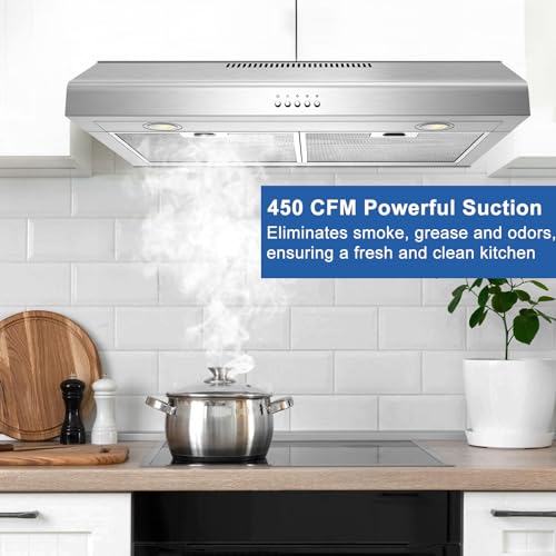 Turephe TPS30 Range Hood 30 Inch Under Cabinet,450 Cfm Ducted/Ductless Vent Hood For Kitchen With Bright Light, Quiet Operation And 3 Speed Exhaust Fan thumb #2