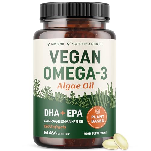 Vegan Omega 3 Algae Oil | Plant Based DHA EPA | Sustainably Sourced No Carrageenan Non GMO | Heart Brain & Eye Health Support | Fish Oil Alternative | Algae Omega 3 Supplement | 120 Softgels