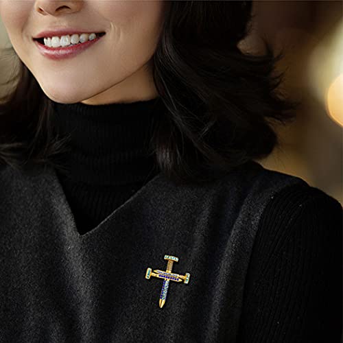 Image of Premium Colorful Crystal Cross Nail Brooch Enamel Rhinestone Screw Cross Brooch Handmade Lapel Pin Trendy Badge Clothes Hat Bag Decoration Accessories for Men and Women