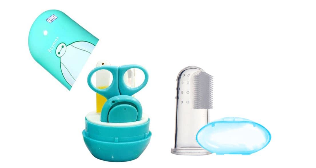 Tinny Tots Baby 4 in 1 Grooming Manicure & Pedicure Nail Essential Kit with Baby Silicone Soft Bristles Finger Brush for Oral Dental Care(Baymax)-image-45