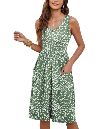 Image of MOLERANI Women Summer Dresses Sleeveless Casual Loose Swing Button Down Midi Dress with Pockets