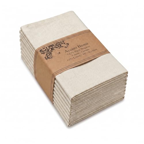 ACCENTHOME Natural Cotton Linen Napkin Set of...