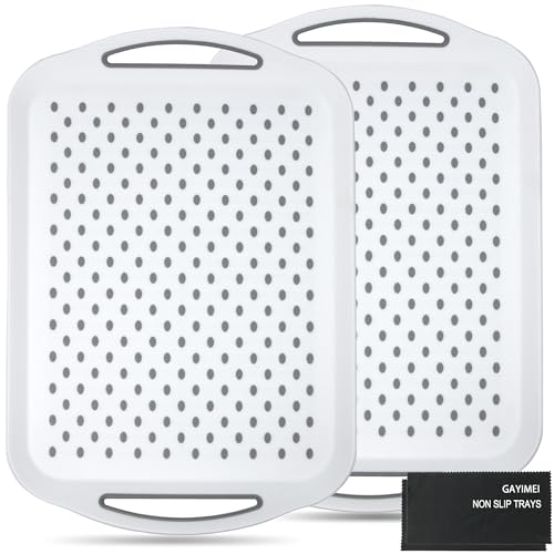 Large Anti-Slip Serving Tray with Handles, 17.8" x 12.5", White