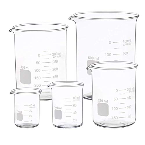 Graduated Glass Measuring Low Form Beaker Set 50ml 100ml 250ml 400ml 600 ml