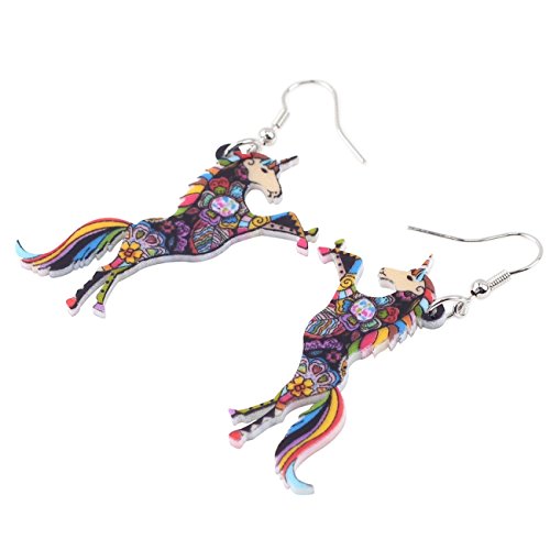 BONSNY Signature Fantasy Collection Magical Unicorn Charm Statement Drop Dangle Acrylic Earrings2