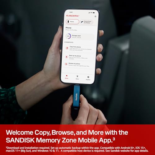 SanDisk 256GB Phone Drive for iPhone - USB-C and Lightning - Compatible with iPhones, iPads, Mac, and USB-C Devices - Made for iPhone Certified - Metallic Blue Finish - SDIXD0N-256G-GN6NE