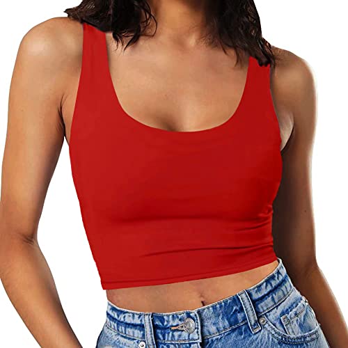 Image of Women's Sexy Sleeveless Crop Tops Double Layer Scoop Neck Cropped Tank Top