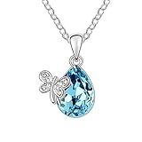 Valentines day Gifts for Women NEEMODA Blue Crystal Necklace for GirlsTeardrop Pendant Fashion Jewelry Gift for Her Birthday Anniversary Valentines Day White Gold Plated Butterfly
