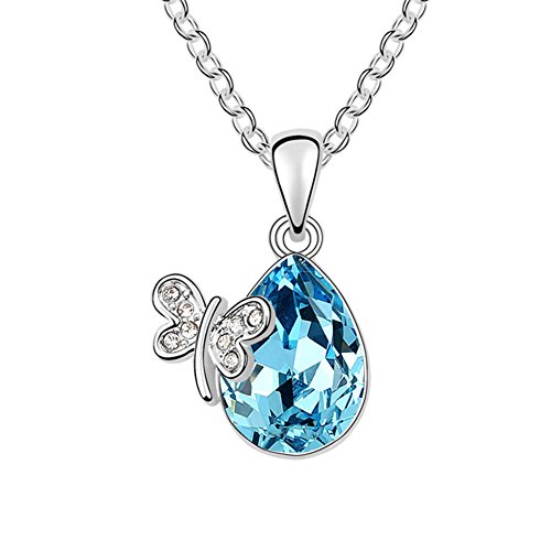 NEEMODA Blue Crystal Necklace for GirlsTeardrop Pendant Fashion Jewelry Gift for Her Birthday Anniversary Valentines Mothers Day Butterfly