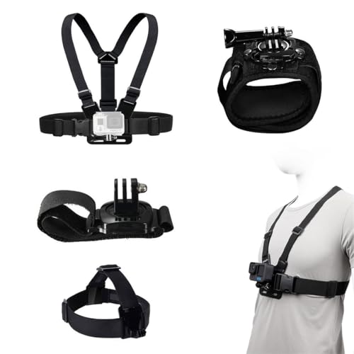 Fascia da testa per fotocamera videocamera, 4 pcs Kit di accessori Imbracatura Pettorale, Attacco Imbracatura, Include Clip per Zaino, Fascia Toracica, Fascia, Testa, Nero
