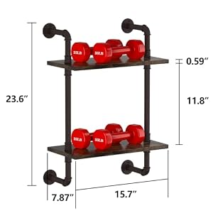 Helsin 2 Tier Industrial Pipe Floating Bathroom Shelves 16inch Rustic Wood Wall Mounted Shelf Storage Rack Sundries Holder for Kitchen Office Bathroom Organization Home Decor