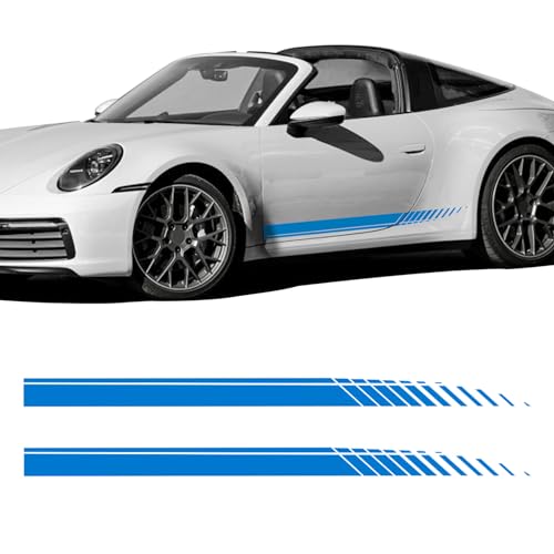 Image of 2Pcs Sports Racing Stripe Graphic Stickers, Side Door Vinyl Decals, Universal Car Decoration Accessories (Blue)