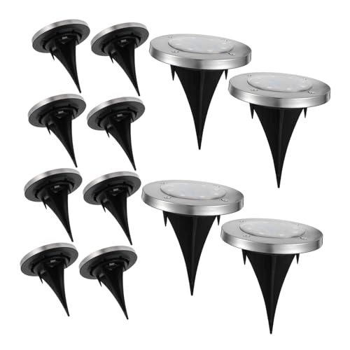 SUPVOX 12pcs Solar Lawn Lamps Outdoor Solar Lights for Garden Pathway Yard Patio Stainless Steel Solar Powered Ground Lights Easy Installation