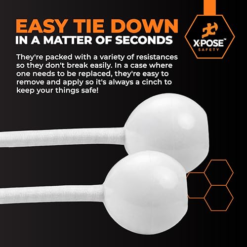 Image of Xpose Safety Bungee Ball Cords 9 inch 100 Pack Heavy Duty White Stretch Rope with Ball Ties for Canopies, Tarps, Walls, Cable Organization