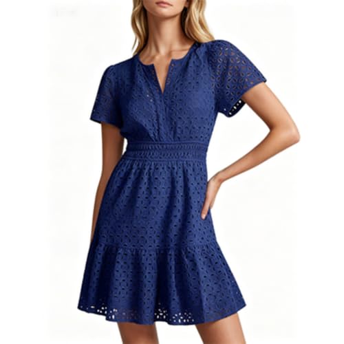 Robe femme chic et élégant plissée avec dentelle ajourée fine