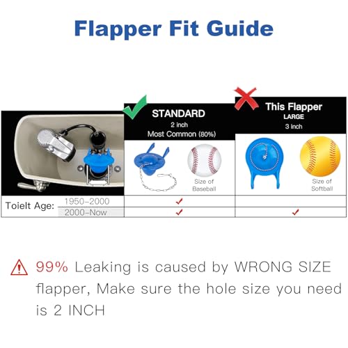 Toilet Flapper Replacement Kit, 2 Inch Toilet Tank Flapper Fit for Kohler American Standard Fluidmaster Toto Gerber, Silicone Stopper Flapper Repair Parts with Toilet Flush Chain, 1Pcs thumbnail 2