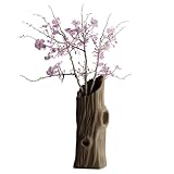 3D Printed Tree Trunk Vase, Realistic Bark Texture Sculptural Vase, Asymmetric Planter for Dried Flowers, Natural Wood Look Home Decor (2.87"x 2.76" x 7.87")