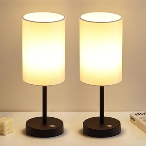 KDG Simple Cordless Table lamp, Portable Bedside 5000mAh LED Desk Lamp, 3 Brightness Levels Emergency Light, Linen Lampshade for Living Room, Bedroom, Dining Room, Night Light (Black) Cover