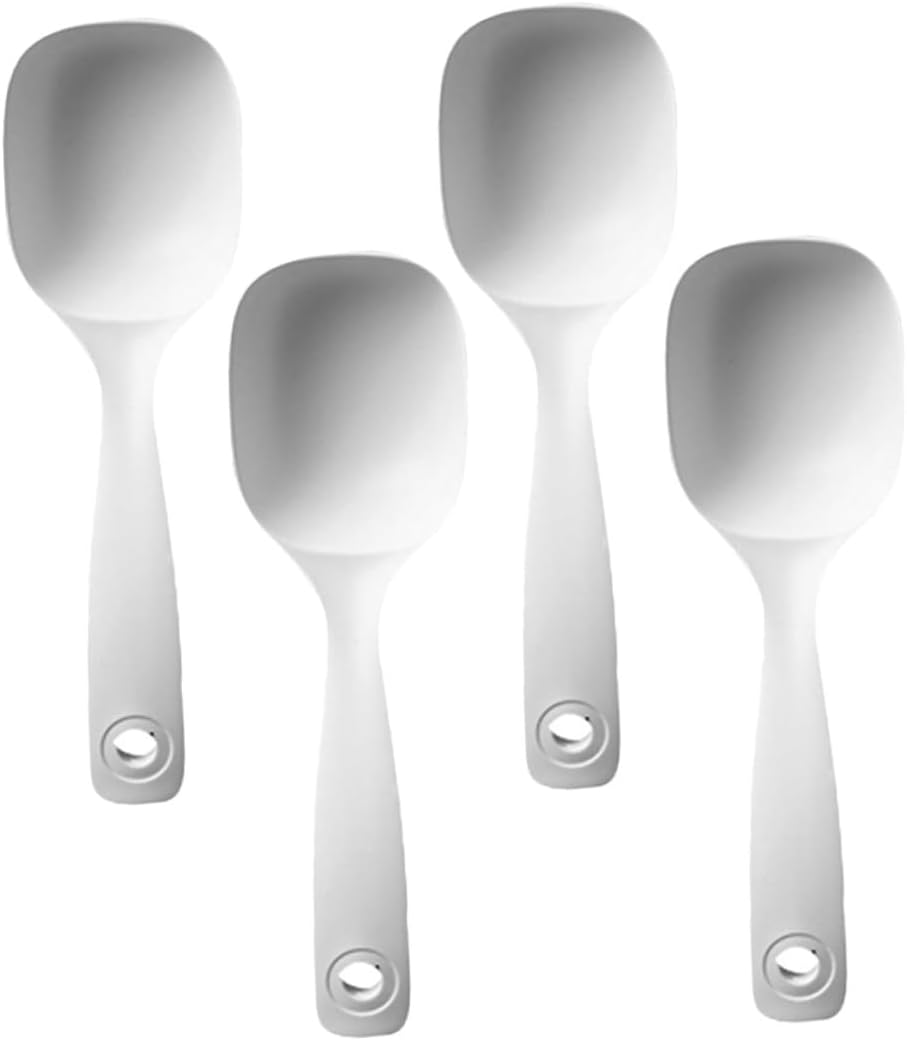 Artibetter 4pcs Long Handle Porridge Spoon and Asian Soup Serving Ladle Set for Kitchen and Canteen Use, Multipurpose Sturdy Plastic Soup Spoons for Rice, Wonton, and Hot Pot