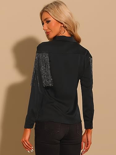 Allegra K Women's Western Fringe Blouse Long Sleeve Button Down Disco Cowgirl Shirts4