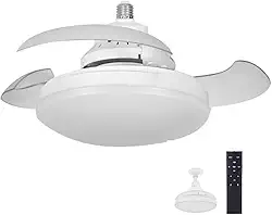 Ventilador de Teto com Controle Remoto Pás Retráteis E27 LED 18W 3 Cores 4 Velocidades Motor Brushless 85-265V