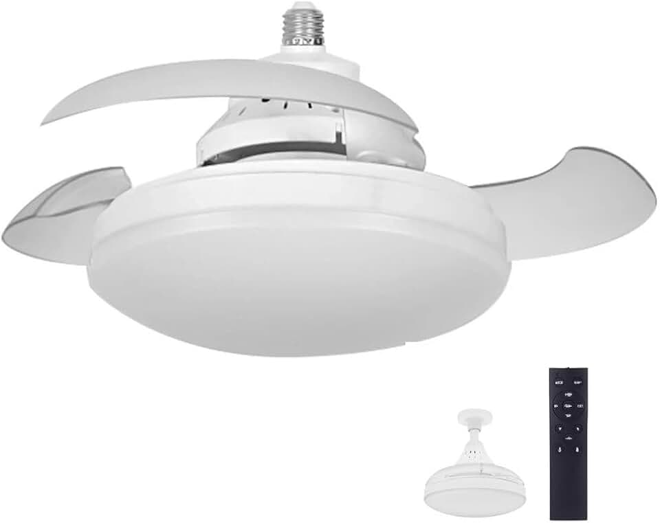 Ventilador de Teto com Controle Remoto Pás Retráteis E27 LED 18W 3 Cores 4 Velocidades Motor Brushless 85-265V