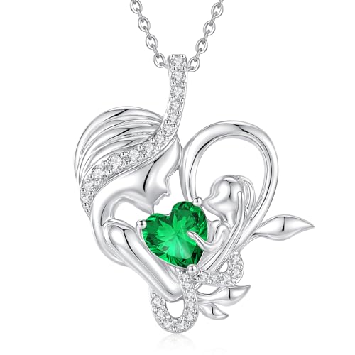 FANCIME Emerald Birthstone Mother & Child Heart Necklace - Tree of Life Pendant I Love You Mom May Jewelry Gift for Mom Grandmother Wife 16+2 Chain Symbol of Love & Eternal Bond