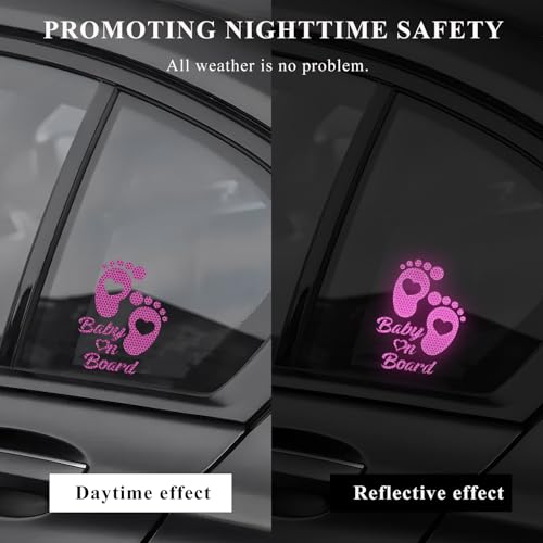 Image of Baby on Board Car Sticker, High Intensity Reflective Baby on Board Footprint Safety Warning Decal, Waterproof Kids on Board Baby in Car Feet Decal Sticker for Bumper (Purple)