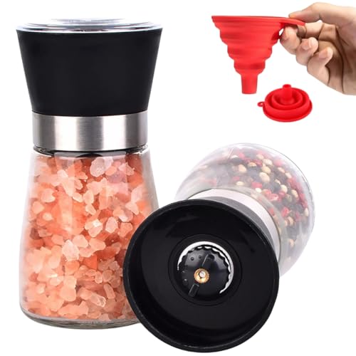 Kit 2 Moedor de Pimenta e Sal com Funil de Silicone Em Aço Inox e Vidro Moedor de sal grosso moedor