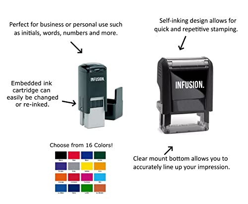 Infusion Self-Inking Custom Rubber Stamp (Personal Or Business Use) - Choose From 16 Colors (3/4" X 1-7/8") #TOP2