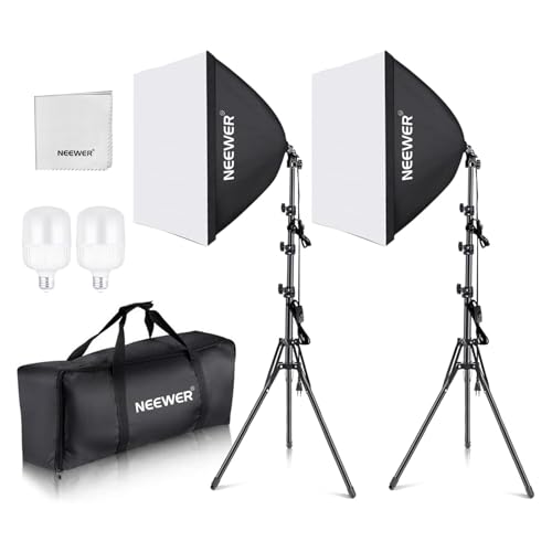 NEEWER 2er Pack Softbox Beleuchtungsset 700W Äquivalent, 5700K LED Glühbirnen 24 x 24Zoll Soft Box Licht mit E27 Fassung, Reinigungstuch, Fotostudio...