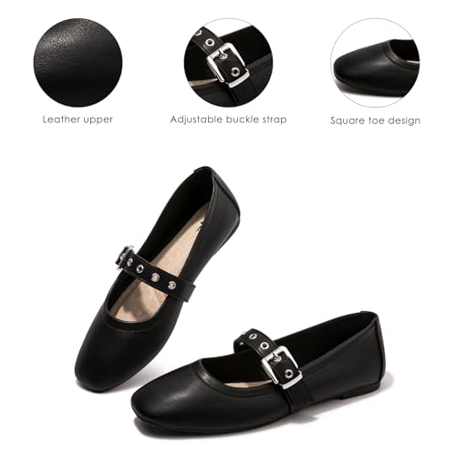 LM Womens Ballet Flats Mary Jane Flats Comfortable Casual Dress Shoes with Buckle Strap4