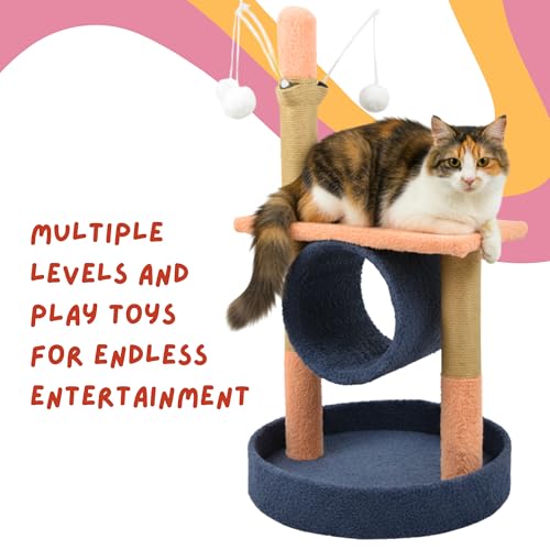 Image of Canyon Cat Tree for Indoor Cats | Cat Scratching Post with Tunnel, Toys & Top Perch | Cat Tower Furniture for Kittens & Cats | Multi-Level Cat Activity Tree | Soft Plush Base