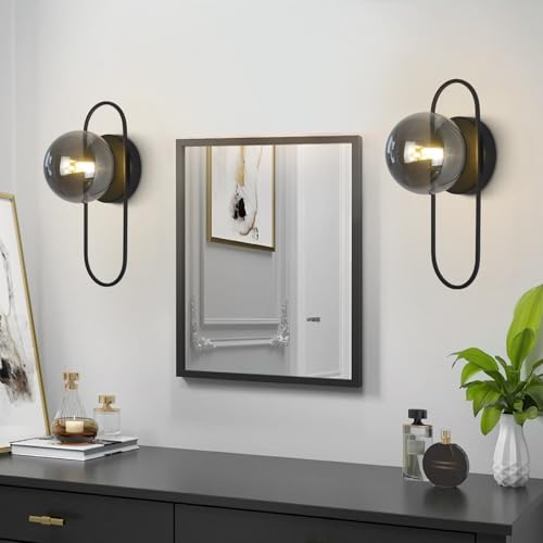 Image of Smoked Glass Wall Sconces Black Bathroom Vanity Light Fixture Vintage Flush Mount Wall Sconce Lighting Mid Century Modern Hallway Sconce Farmhouse Globe Wall Light