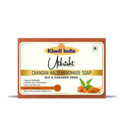 Image of Khadi Chandan Haldi Handmade Bathing Soap Bar 125g | Natural & Herbal Anti-Aging Soap for Glowing Skin | Fades Dark Spots & Pigmentation | Reduces Acne & Pimples | Suitable for All Skin Types