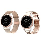 WATORY Bracelet de rechange pour Garmin Vivoactive 4S 40 mm/Venu 2S, 18 mm, bracelet de montre en acier inoxydable massif, bracelet de rechange pour Garmin vivomove 3S 39 mm, pour femme, or rose