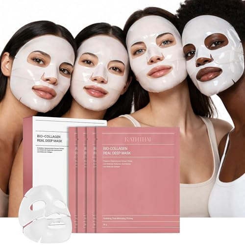 Image of KATHTHAI Bio-Collagen Real Deep Hydrating Overnight Face Mask, Korean Hydrogel Mask for Pigmentation, Pore Minimizing, Elasticity Improvement, 34g (Pack of 4)