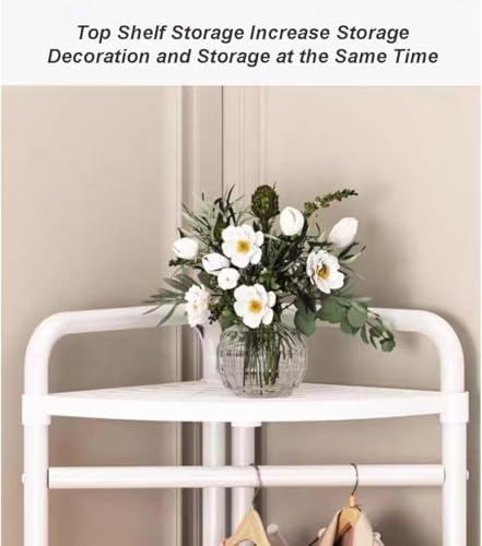 Porte-vêtements d'angle en métal blanc pour optimiser les petits espaces avec étagères - 4
