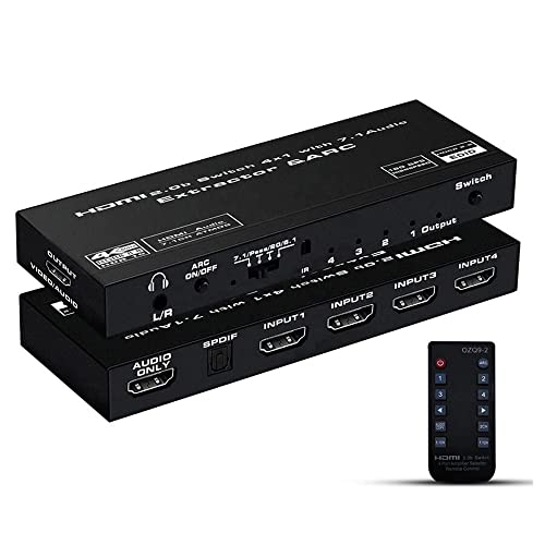 Etzin HDMI Switch 7.1 Audio Extractor 4K 60Hz, HDMI Atmos 7.1CH / Optical TOSLINK SPDIF / 3.5mm Stereo Audio Output HDMI Audio Switch with Remote Support ARC HDR HDCP 2.2-(EPL-547H)
