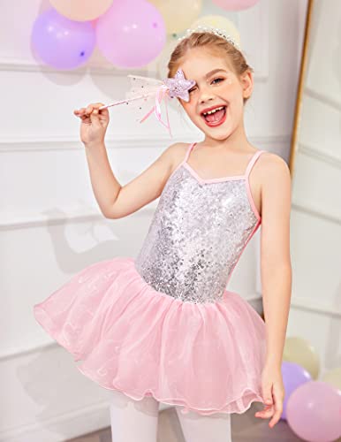 Zaclotre Little Girls Sequin Leotard Sparkly Strap Ballet Leotards Tutu Dress Ballerina Outfit Dance Costume For Kids Pastel Pink Size 4-5 Toddler #TOP7