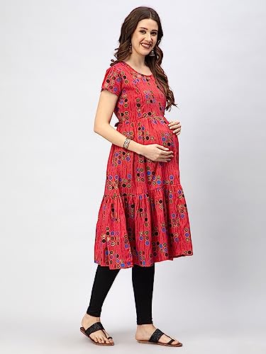 Image of CEE 18 Cotton Rayon A-Line Flaired Maternity Feeding Kurti for Women with Zippers | Pregnancy Dress for Women | Breastfeeding Dress for Women | Nursing Dress for Women Pre and Post Pregnancy