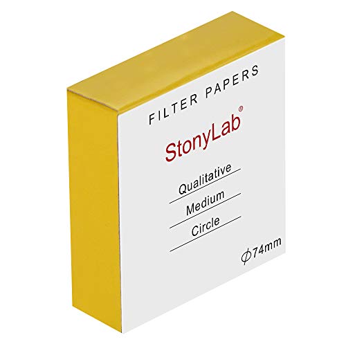 StonyLab Qualitative Filter Paper Circles, 74mm Diameter Cellulose Filter Paper with 20 Micron Particle Retention Medium Filtration Speed, Pack of 100