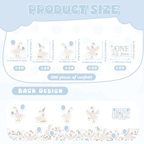 Image of 200Pcs Goose Confetti One Silly Goose 1st Birthday Table Scatters Blue Green Balloon Bow Gift Box Farm Animal Table Decorations for Boys First Birthday Party Supplies