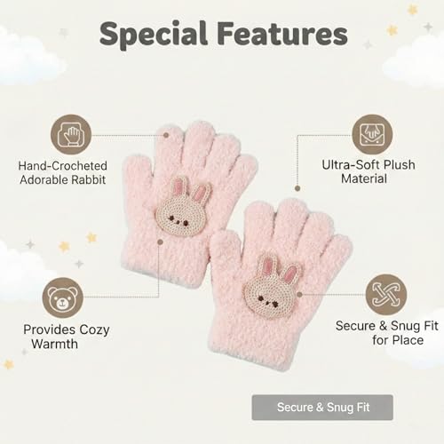 Image of Kraptick Kids Winter Gloves - Ultra-Soft Thick Knit Fuzzy Warm Mittens for Boys & Girls Cute Bear Patch Thermal Hand Warmers for Toddlers & Children -1