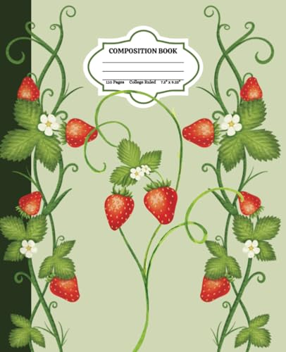 Composition Book: Aesthetic Journal Featuring Strawberries on a Light Sage Background with Contrasting Deep Green accents |110 College Ruled Pages| ... Office Workers or Writers | Gift for Mom image 2