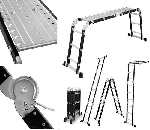 DRABEST Échelle Universelle Multifonctionnelle Pliante 4x3 Marches + Plate-Forme - Conception Robuste - Aluminium + Acier - Charge Maximale 125 kg - 0,32 x 0,98 x 0,25 m