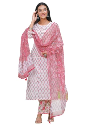 Ensemble kurta pour femme en rayonne LookMark avec pantalon et dupatta floral