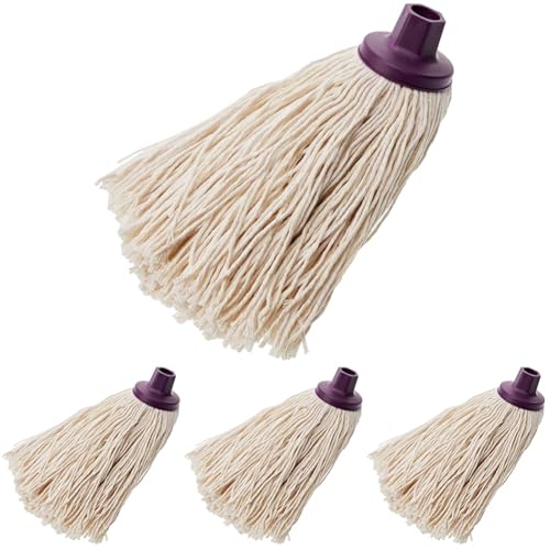 Mery | Fregona de Algodón | Fregona Absorbente | Cabezal Extragrande | Rosca Universal | Resistente | Crudo | Medidas: 22 cm (Paquete de 4)