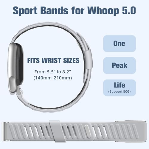Image of VEMIGON Silicone Sport Band Compatible with Whoop 5.0 One /Peak, Life /MG, Breathable, Adjustable Waterproof Replacement Wristband Strap with Stainless Steel Frame Connector, NOT for Gen 4.0(Band only)